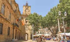 La Place des Cardeurs in Aix-en-Provence, a lively square in the heart of Provence surrounded by cafés and historic buildings