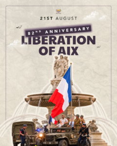 Liberation of Aix-en-Provence anniversary celebration in the Cours Mirabeau, Aix-en-Provence, France